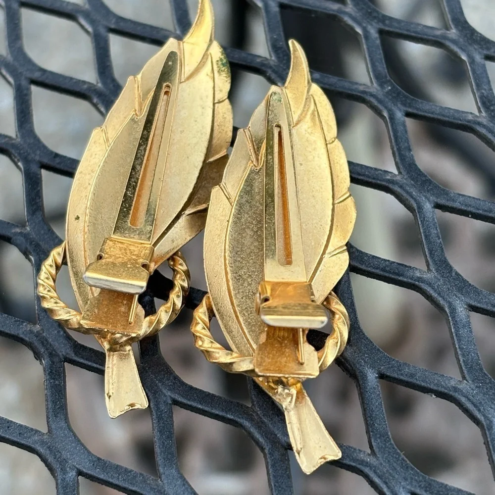 Vintage Hair Barrette Set of 2 Gold Metal Leaf Style Clip Hair Accessory